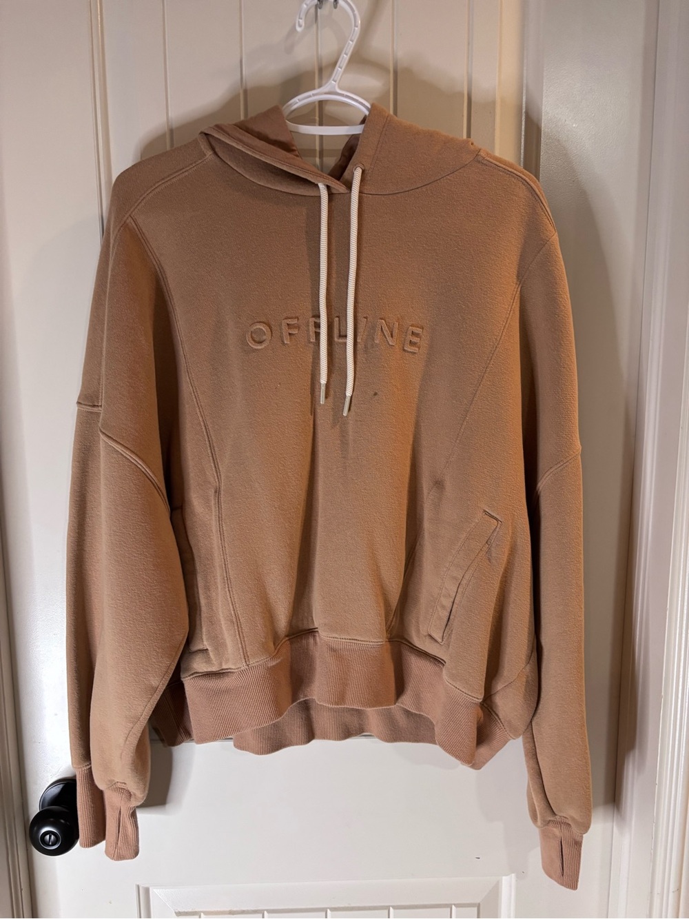 Relaxed Tan 'Offline' Embossed Hoodie - Women's Pullover